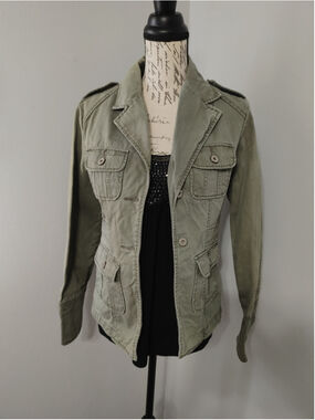 90s Y2K Women's Lazer Jeans Utility Military Jacket Size L Green